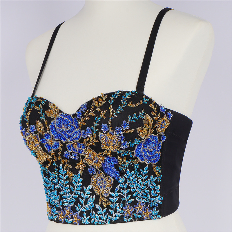 Outer Backless Sexy Camisole Female Tube Top Slim Stretch Beading Embroidered Underwear Bras Fashion Performance Clothing Y1145 220316