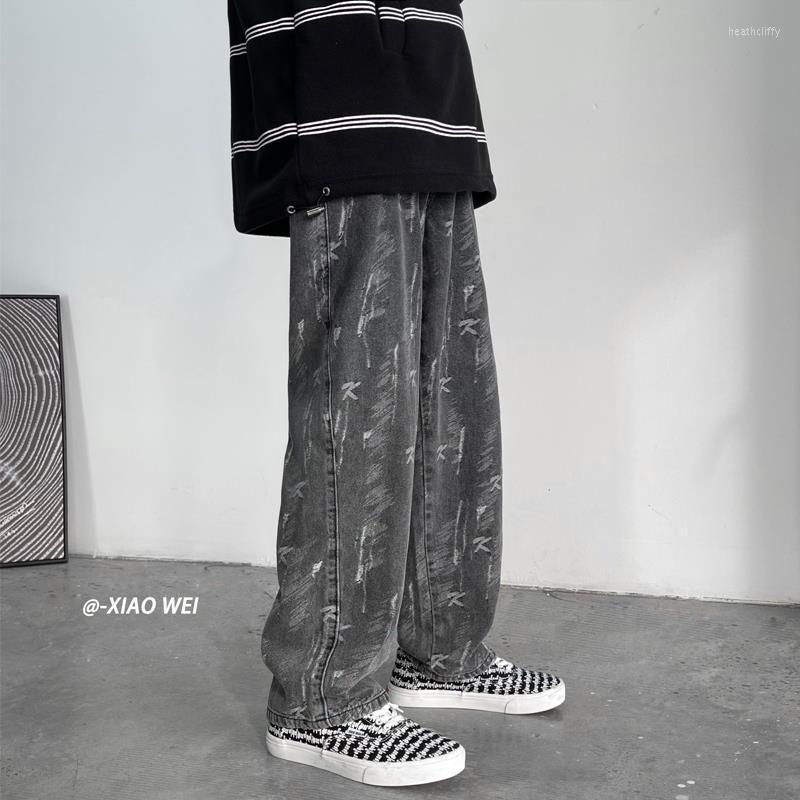 Men's Jeans High Street Printed Men Goth Pants 2022 Summer Korean Fashion Preppy Style Low-rise Casual Loose Wide-leg TrendMen's Heat22, Black
Men's Jeans High Street Printed Men Goth Pants 2022 Summer Korean Fashion Preppy Style Low-rise Casual Loose Wide-leg TrendMen's Heat22, Black