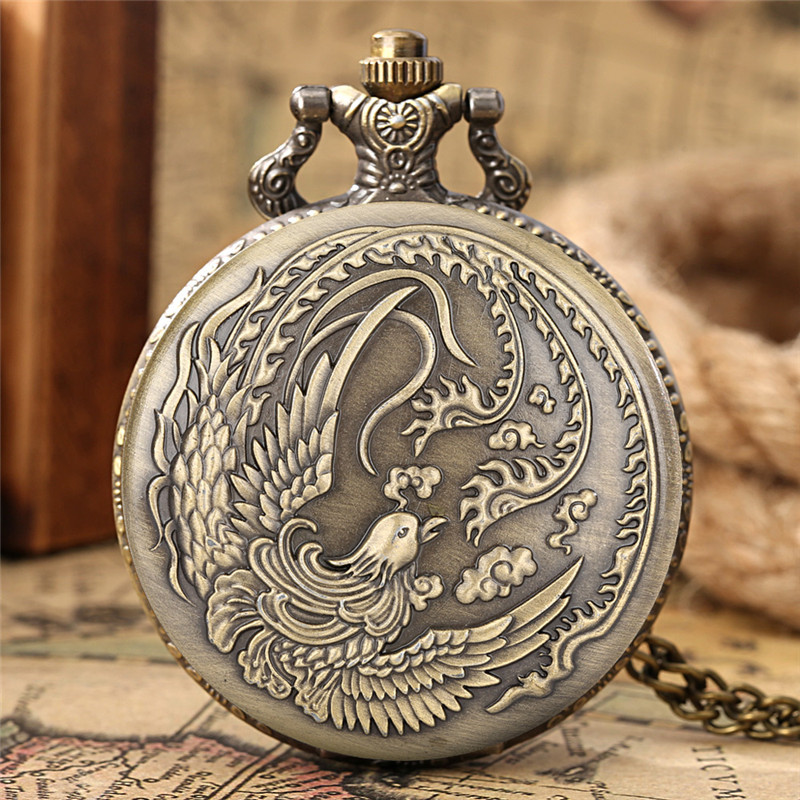 Vintage Style Phoenix Cover Watches Men Women Quartz Analog Pocket Watch Arabic Number Necklace Chain Gift, Bronze
Vintage Style Phoenix Cover Watches Men Women Quartz Analog Pocket Watch Arabic Number Necklace Chain Gift, Bronze