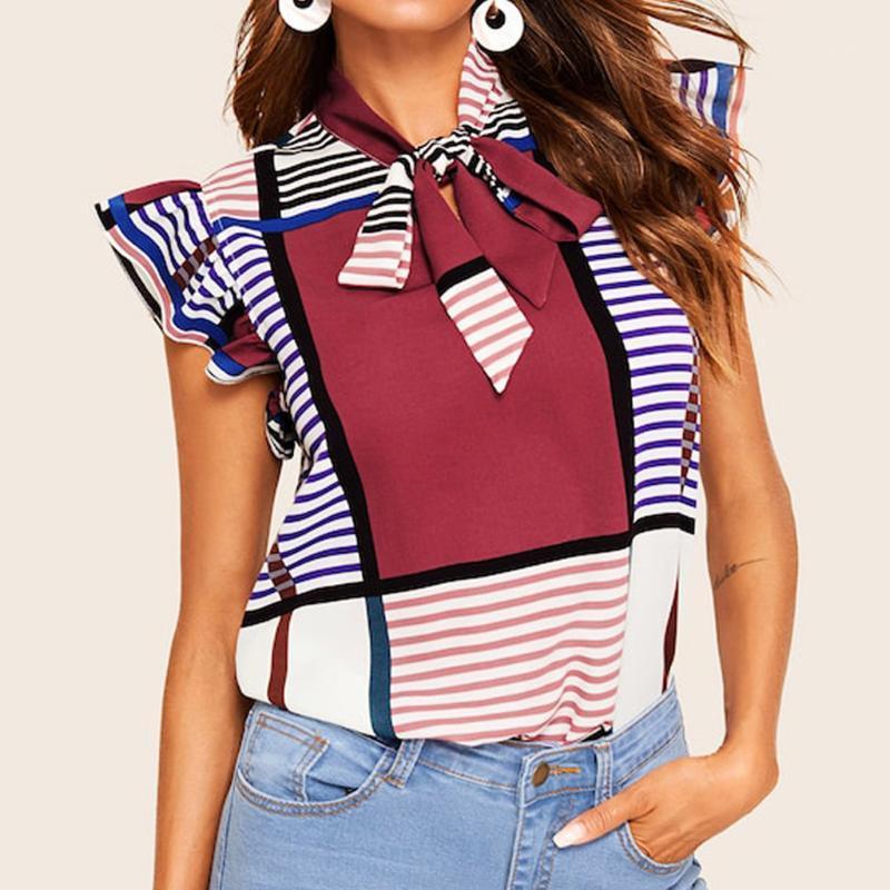 Printed Splice Blouse Women Casual Bow Tie Shirt Fashion Ruffles Sleeveless Blouses Shirts Tops Female Summer Clothes For Woman Women, Red
Printed Splice Blouse Women Casual Bow Tie Shirt Fashion Ruffles Sleeveless Blouses Shirts Tops Female Summer Clothes For Woman Women, Red