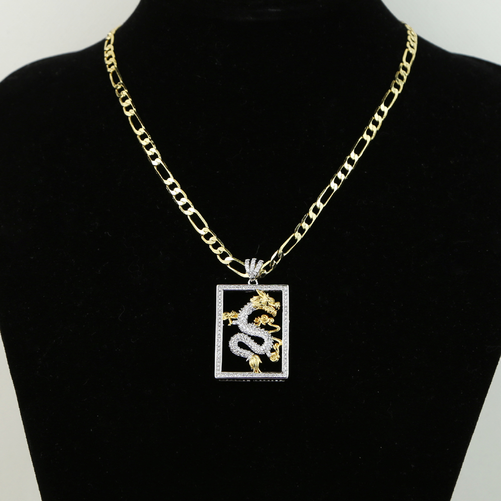New Iced Out Bling CZ Two Tone Silver Color Dragon Pendant Necklace Cuban Link Chain Dragon Charm Choker Hip hop Women Jewelry