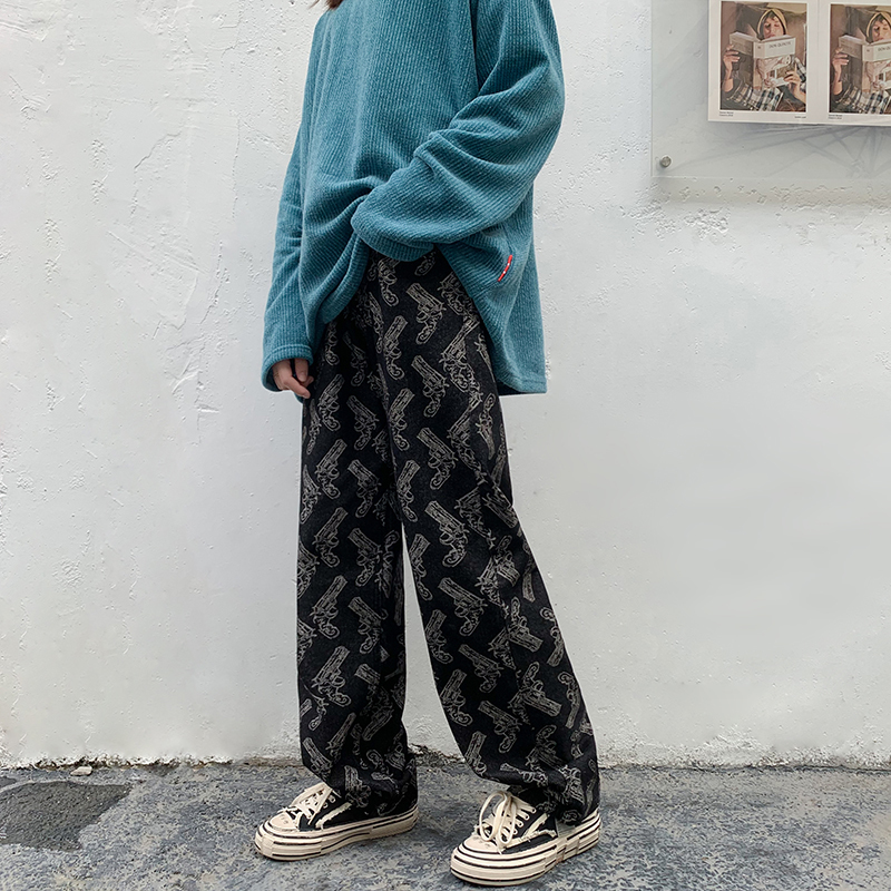 Mens Fashion Mopping Trousers Jeans Korean Style High Street Loose Hip Hop Wide-leg Jean Pants Plus Size 5XL-S 220328