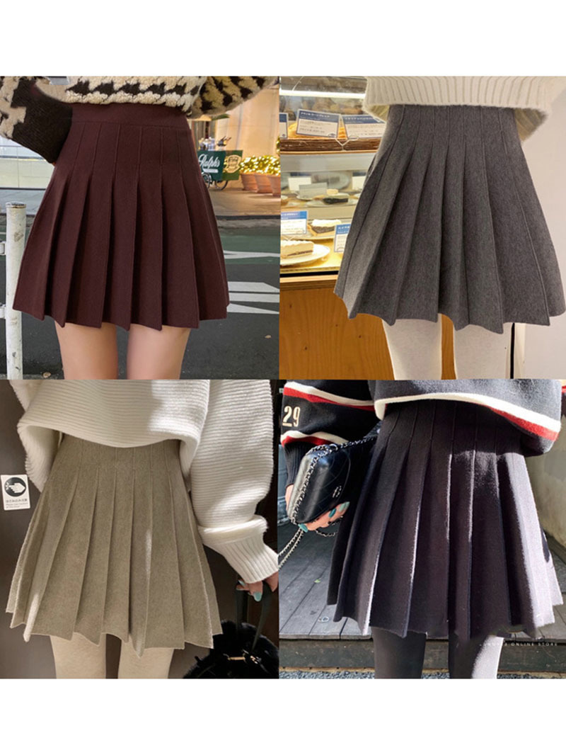 Ezsskj Autumn winter a-line thick short SWEATER Skirt Women good quality cute pleated mini skirt female elegant knit 220408