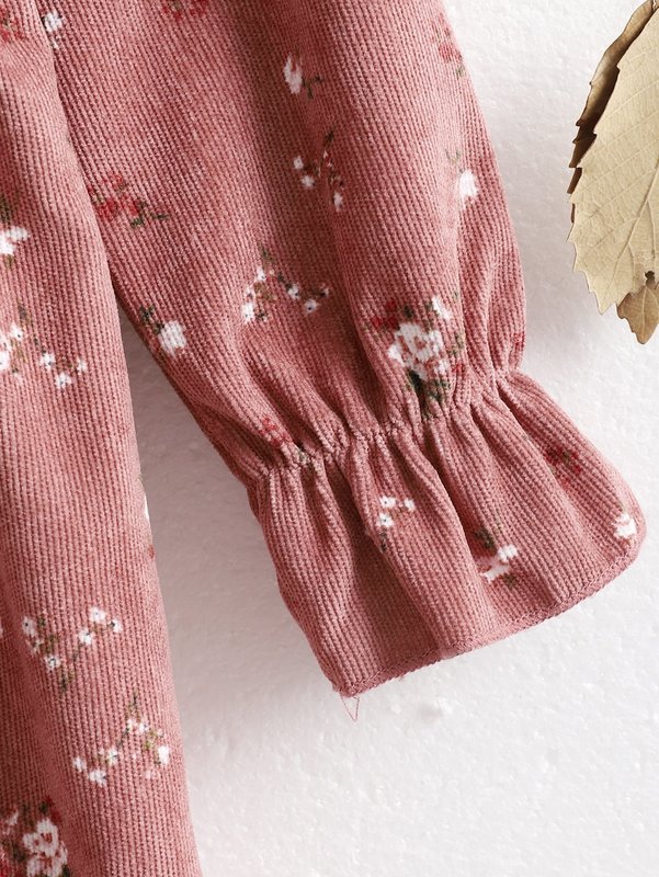 Toddler Girls Ditsy Floral Ruffle Trim Corduroy Dress SHE