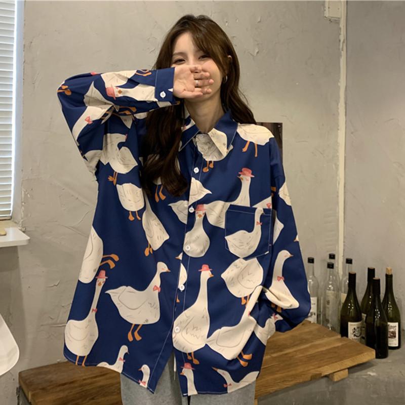 Women's Blouses & Shirts Long Sleeve Printed Blouse Duck Print Turn-down Collar Large Size Women Spring Autumn Korean Causal Couple ShirtWom, Blue
Women's Blouses & Shirts Long Sleeve Printed Blouse Duck Print Turn-down Collar Large Size Women Spring Autumn Korean Causal Couple ShirtWom, Blue