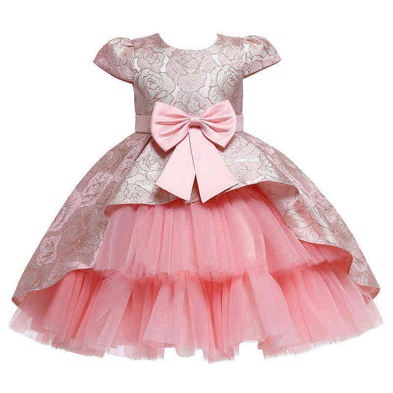 Elegent jacquard satin dress Girls Dresses for Party Custumes Flower Girls dress for Girls clothes Kids Clothing Y220510