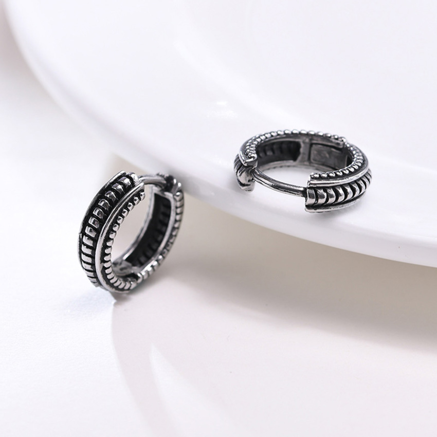 Small Huggie Hoop Earrings Viking Thick Mens Hoops Earring Stainless Steel Men Round Circle Shape Retro Jewelry