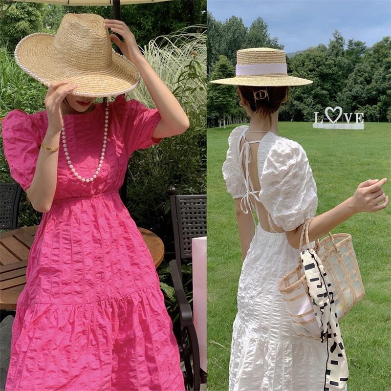 Party Dresses Pinkou Women Elegant Midi Dress Backless Lace Up Design Short Sleeve A Line Female Summer Beach Wear Chic QA734, White
Party Dresses Pinkou Women Elegant Midi Dress Backless Lace Up Design Short Sleeve A Line Female Summer Beach Wear Chic QA734, White