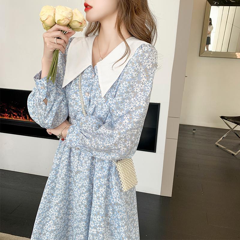 Casual Dresses Doll Collar Floral Dress Fairy 2022 Autumn Temperament Long-sleeved Waist Slimming Chiffon Mid-length Female, Blue
Casual Dresses Doll Collar Floral Dress Fairy 2022 Autumn Temperament Long-sleeved Waist Slimming Chiffon Mid-length Female, Blue