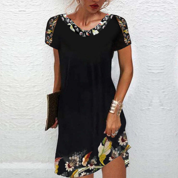 Women Casual Dresses Summer Floral Print Sundress Short Sleeve Loose Swing Shirt Dress