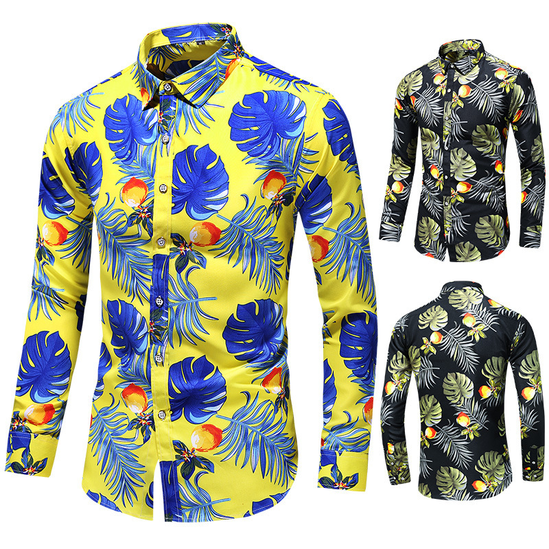 LIFENWENNA 6XL 7XL Shirt Men Fashion Personality Print Long Sleeve s Mens Casual Plus Size Flower Beach Hawaiian 220322