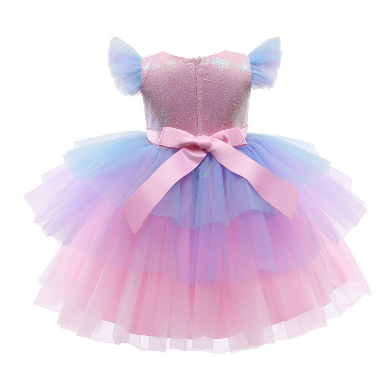Girls Formal Princess Dress Kids Lace Tulle Rainbow Elegant Evening Party Cake Tutu Prom Gown Children Wedding Communion Costume 220707