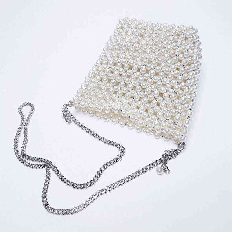 Evening Bags New Pearl Beaded White Fairy Portable Messenger Chain Female Purses and Handbags Cross Body Woman 220513