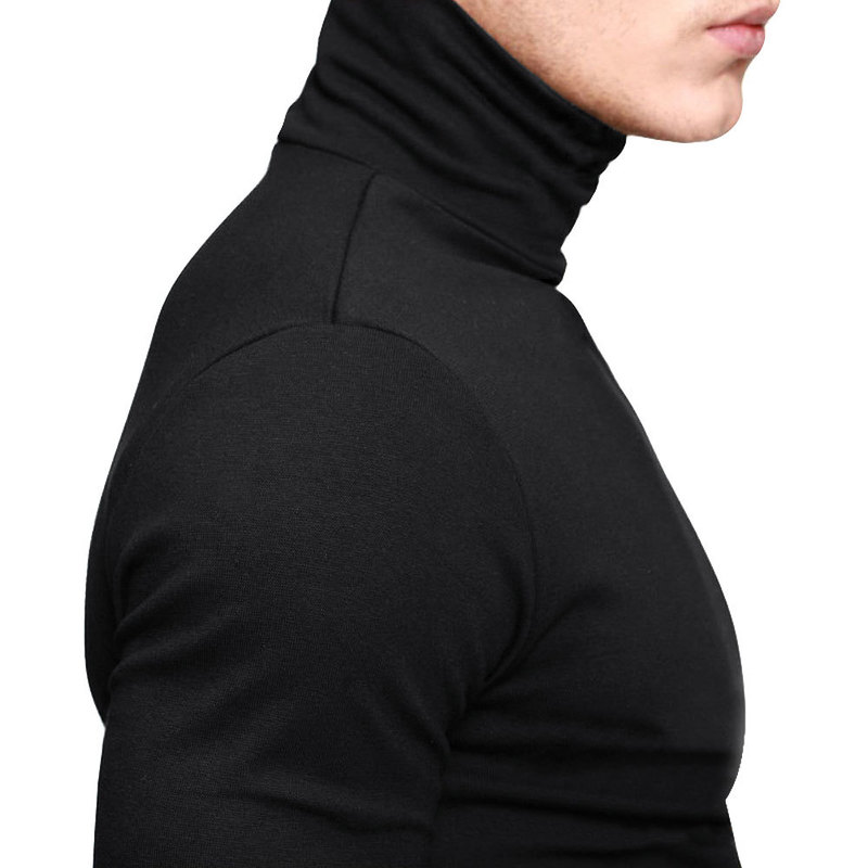 Men Fashion T Shirt Tees Slim Tops Male Stretch T shirt Turtleneck Long Sleeve Tee Shirts High Collar Men s Cotton 220616