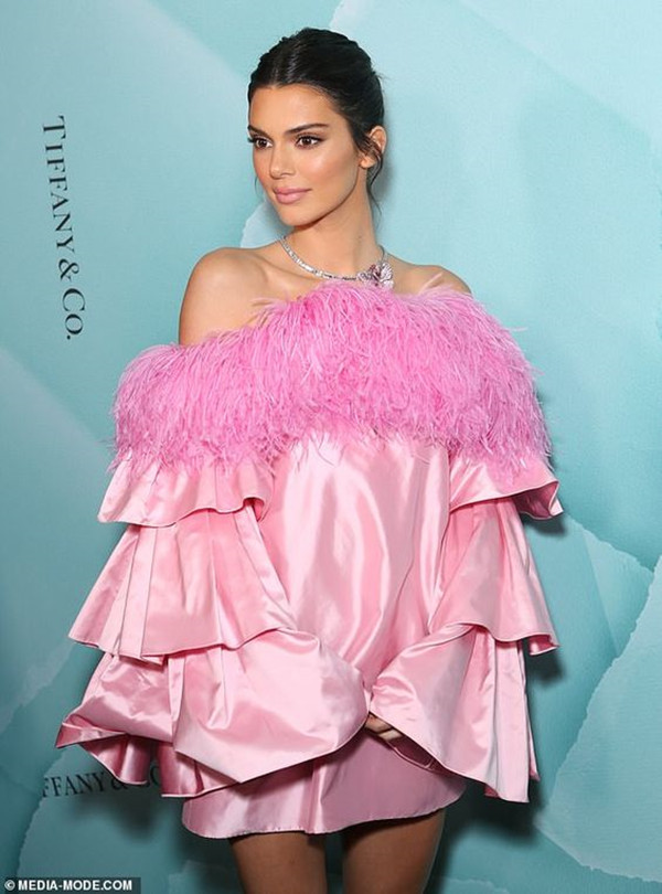 Fuchsia Stain Feather Short Prom Cocktail Dresses Kendall Jenner 2022 Long Sleeve Off Shoulder Red Carpet Celebrity Evening Gown