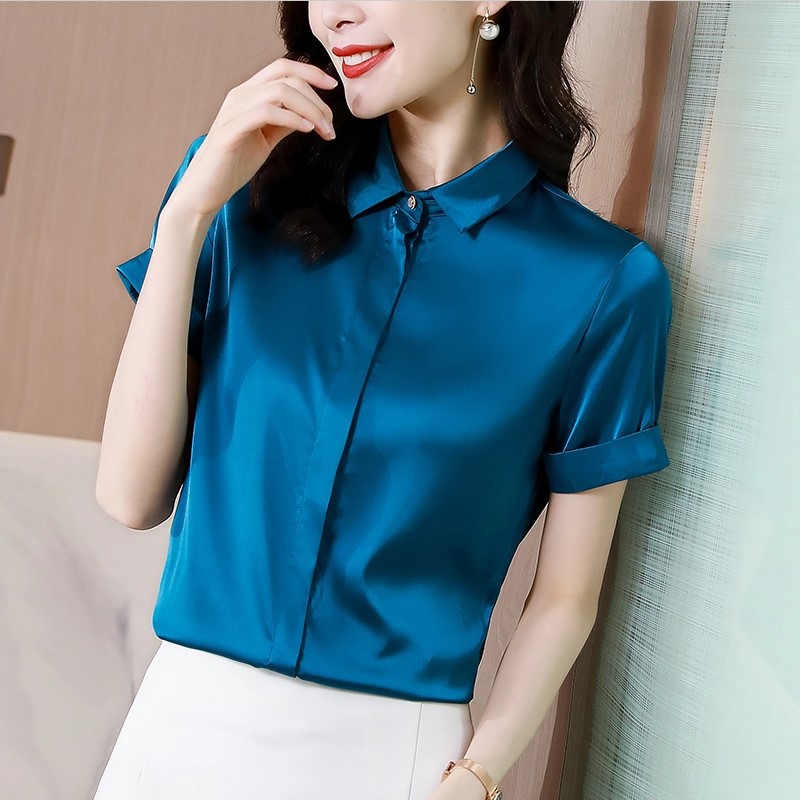 Pink Satin Silk Blouse Summer Women Fashion Turn-down Collar Short Sleeve Button Shirt Office Lady Elegant White Business Shirt
Pink Satin Silk Blouse Summer Women Fashion Turn-down Collar Short Sleeve Button Shirt Office Lady Elegant White Business Shirt