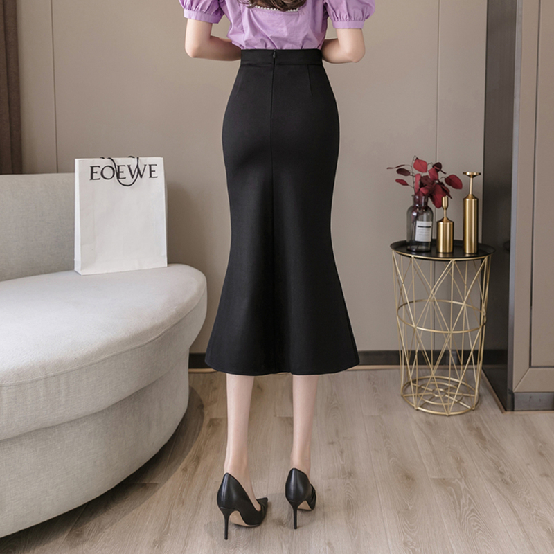 Spring Elegant Women Mermaid Skirts Vintage High Waist Slim Package Hip Stitching Office OL Skirt Faldas Largas Jupe Femme 220317