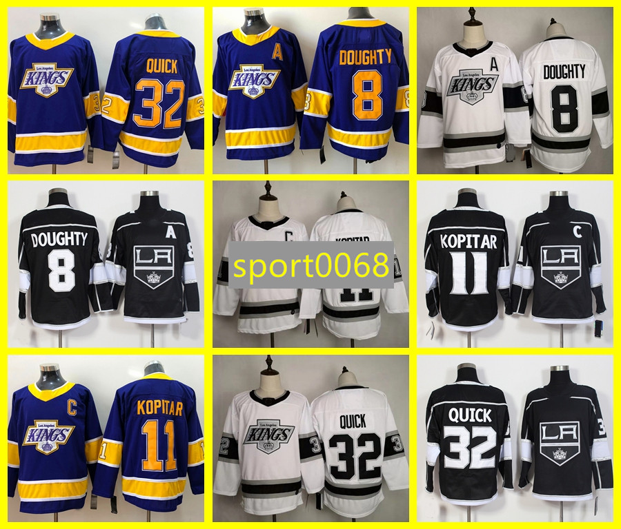 Hockey Jersey Los Angeles''Kings''Retro 8 Drew Doughty 11 Anze Kopitar 32 Jonathan Quick 99 Wayne Gretzky 77 Jeff Carter White Black 0604, As