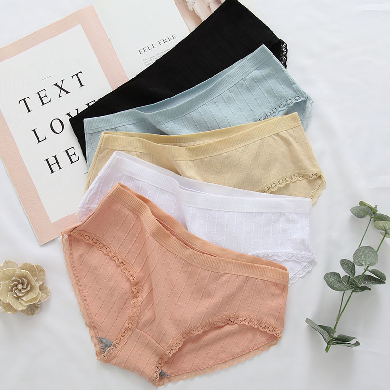 10Pcs/Set Sexy Women Cotton Underwear Panties Female Lace Pantys Gerie Ladies Briefs Solid Colors Comfortable Underpants 2202