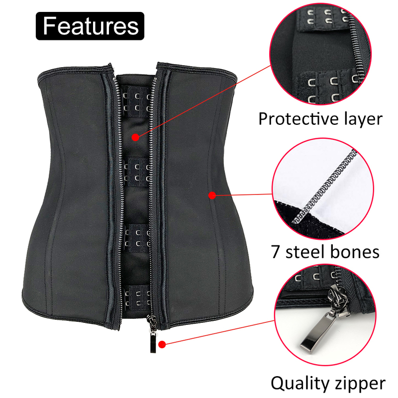 XXS-6XL Women Latex Rubber Waist Trainer Body Shaper Hook Zipper Bustiers Waist Cincher Tops Slimming Shapewear Girdle Slim Belt 220506