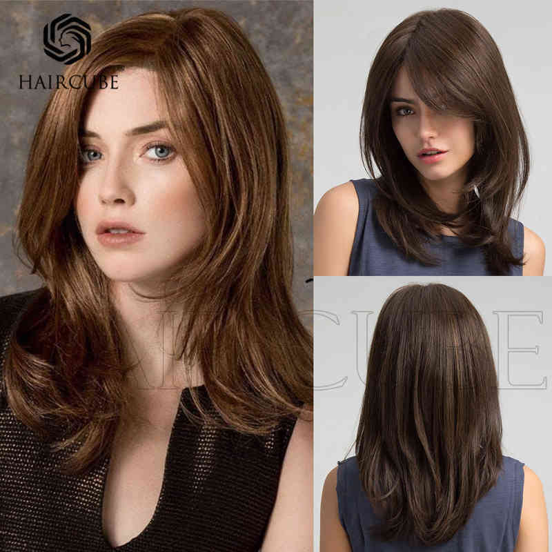 Human Hair Wig Synthetic Wigs Style New Women Wig Black Brown Partial Bangs Medium Long Straight Hair High Temperature Silk Material Daily Application 220527, Ombre color
Human Hair Wig Synthetic Wigs Style New Women Wig Black Brown Partial Bangs Medium Long Straight Hair High Temperature Silk Material Daily Application 220527, Ombre color
