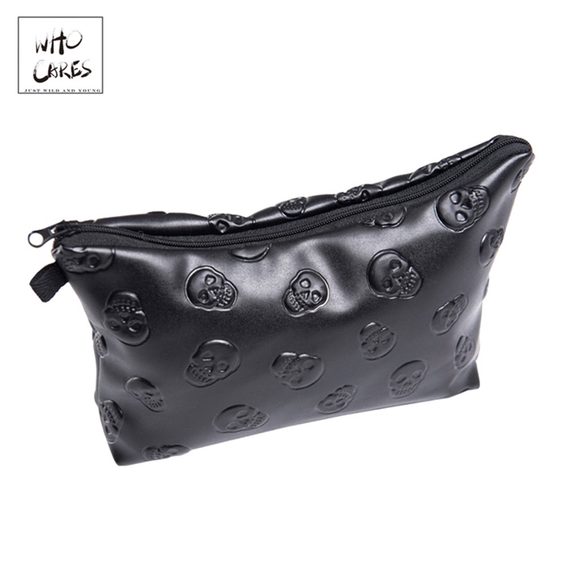 

Black skull 3D Printing leather makeup bag women Fashion travel organizer PU cosmetic bag trousse de maquillage pencil case 220615, Pud38653