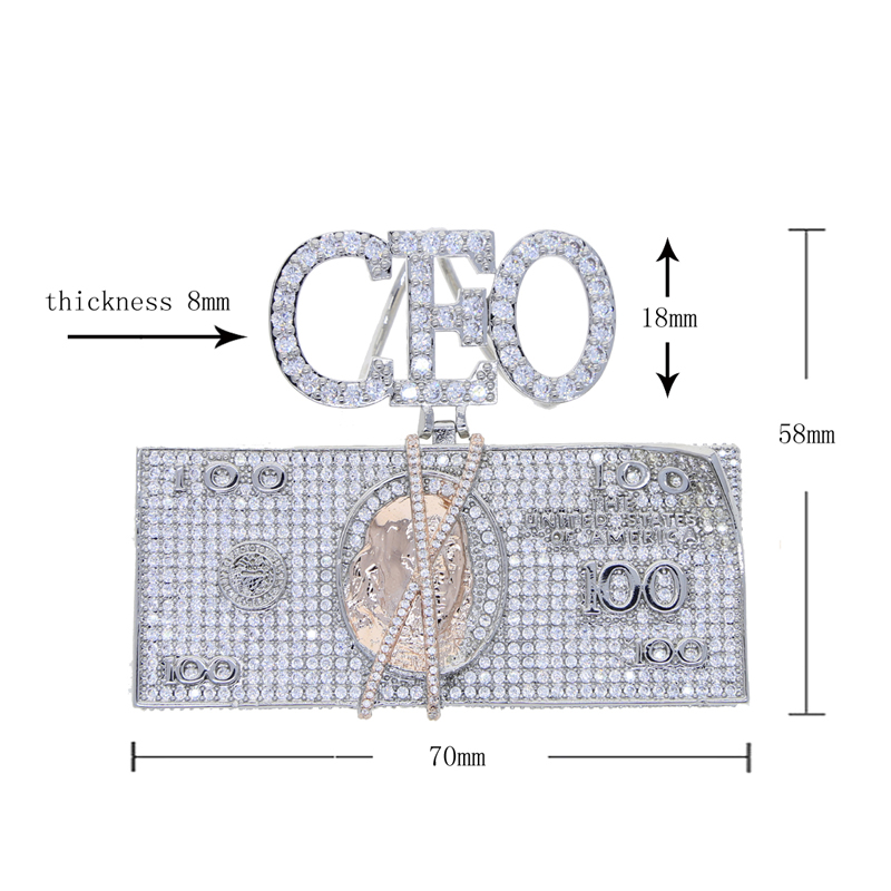iced bling CEO Letter with us dollar casy pendant paved full cz fit cuban chain necklace for men women boy party punk styles jewelry plated gold silve