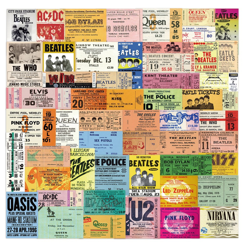 55Pcs/Lot Classic Rock Band Vintage Tickets Graffiti Sticker for Laptop Motorcycle Skateboard Luagage Decal Guitar Stickers, Multi colors
55Pcs/Lot Classic Rock Band Vintage Tickets Graffiti Sticker for Laptop Motorcycle Skateboard Luagage Decal Guitar Stickers, Multi colors
