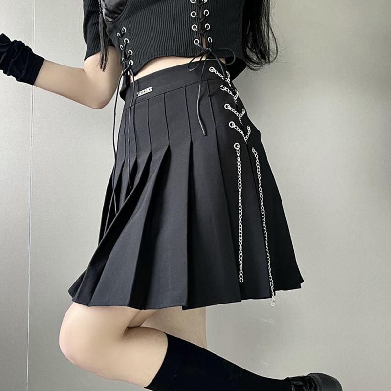 Skirts Lady Metal Chains Sexy Punk Midi Black Gothic Female Empire Pleated Mini Skirt Summer Harajuku Mujer Goth Outdoor ClothesSkirts
Skirts Lady Metal Chains Sexy Punk Midi Black Gothic Female Empire Pleated Mini Skirt Summer Harajuku Mujer Goth Outdoor ClothesSkirts