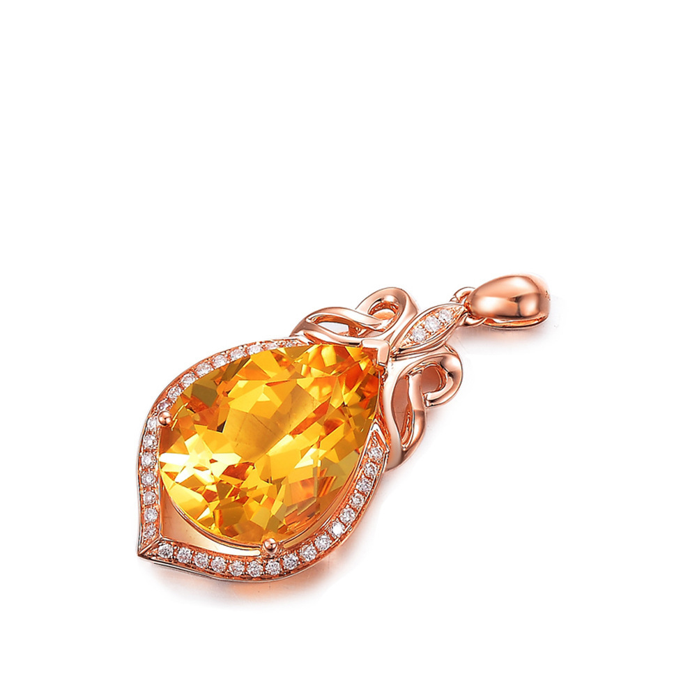 Citrine Pendant Drop Shape 18k Rose Gold Plated Yellow Diamond Pendant Colorful Jewelry Necklace