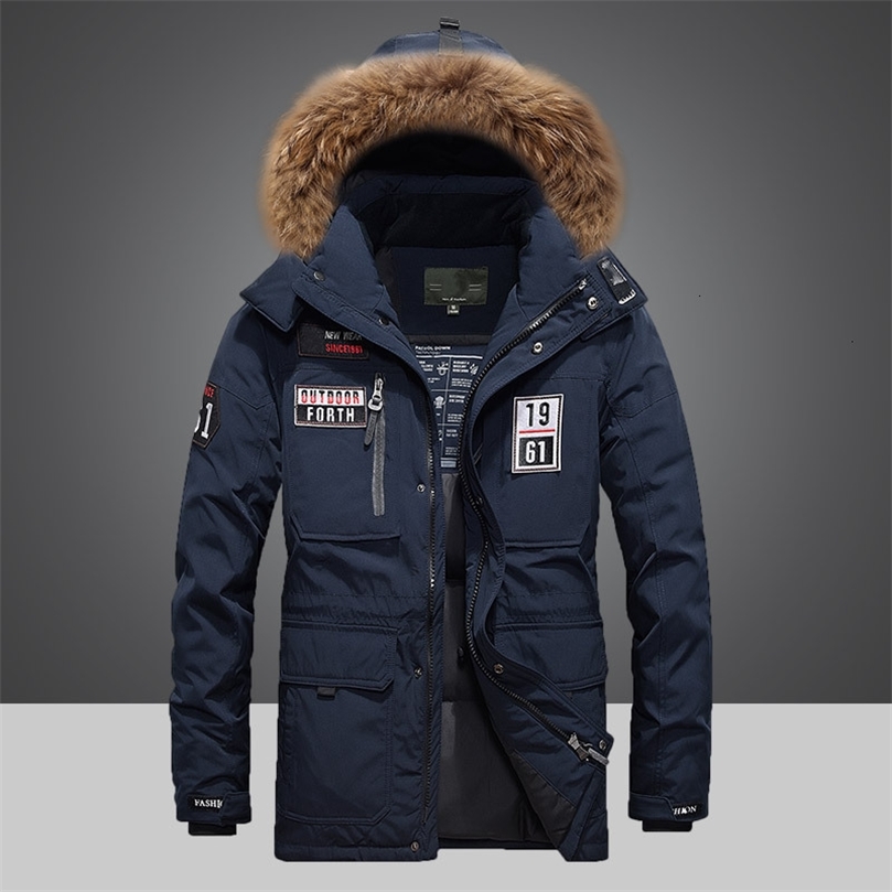 Winter Down Coat Men White Duck Down Parkas Jacket Men's Thick Warm Snow Parka Jacket Overcoat Windbreaker Hooded Warm Parkas 201128