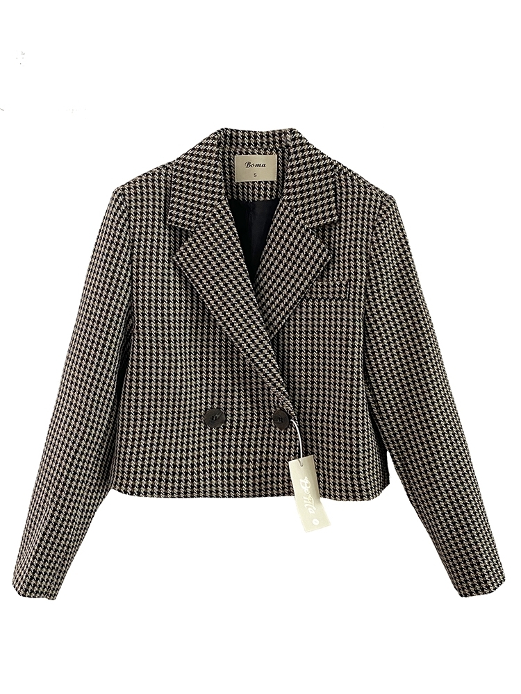 Spring Autumn Womens Vintage Plaid Crop Blazer Top Chic Elegant Office Wear Outwear Ladies Streetwear Suit Jacket 220810