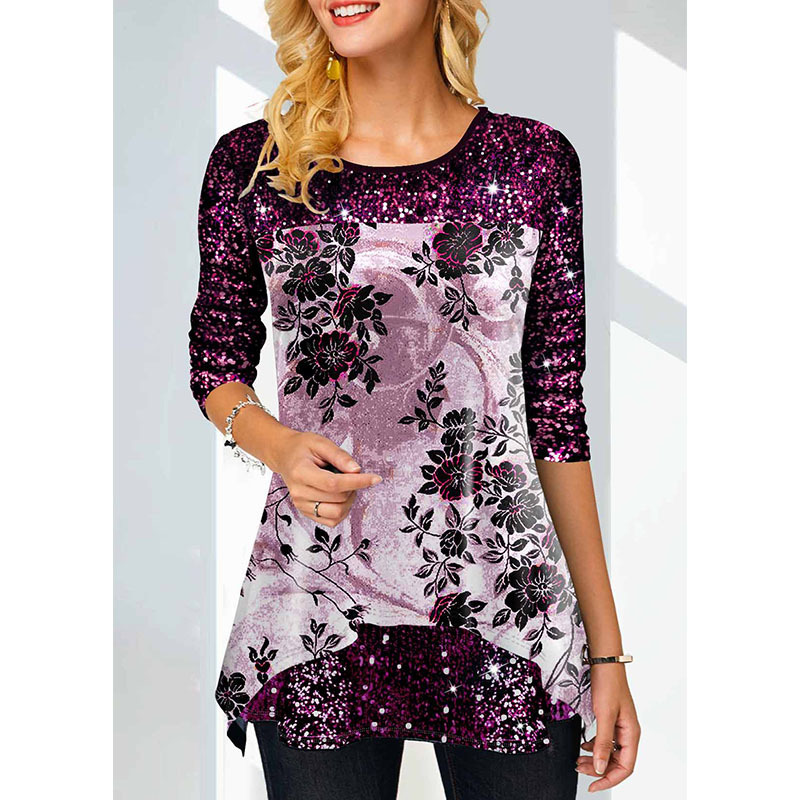 Early Spring Elegant Women s Floral Print Long Sleeve Tees Tshirts Ladies Casual Streewear O Neck Fashion T shirts Clothing 220728