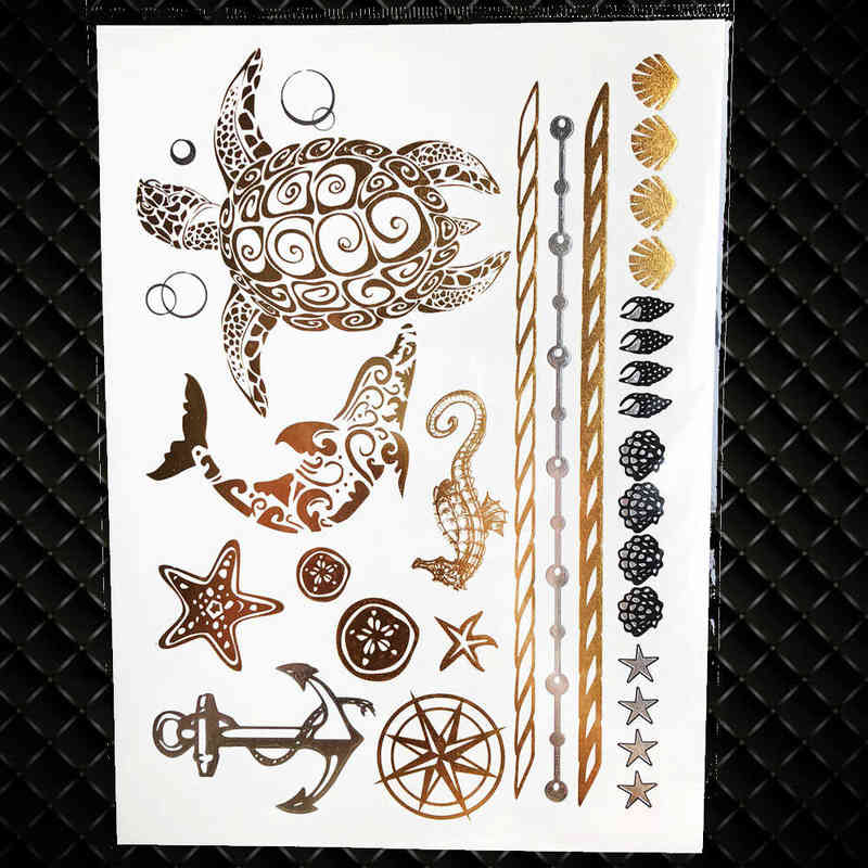 NXY Temporary Tattoo Gold Sun Silver Moon Stickers Women Kids Body Art Star Feather Golden Metallic Water Transfer Flash Tatoo Child 0330