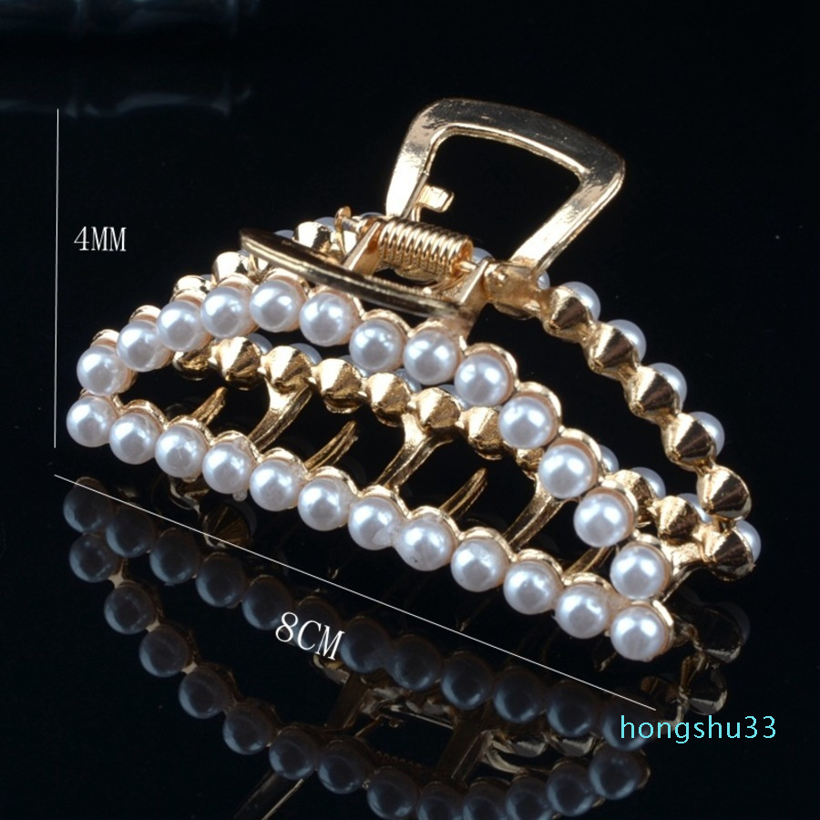 2022 New fashion Korean Style Metal Pearl Geometric Hairpin Large Clip Back of Head Claw Headdress Hair Ornament