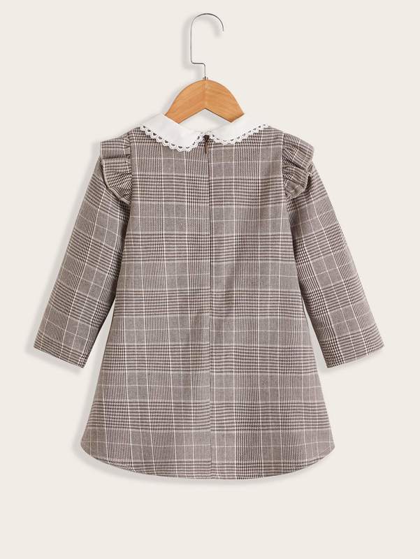 Little girl Prince of Wales Plaid doll neck dress SHE