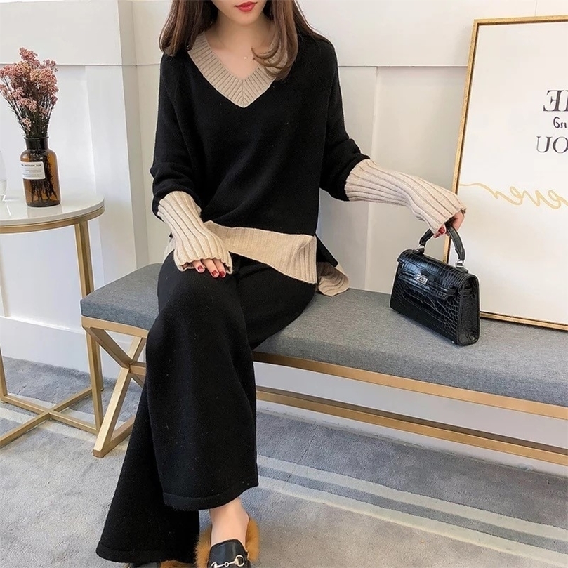 HSA Winter Women Two Pieces Sweater Suite V neck Loose Style Female Knit Jumpers Wide Leg Pants Sweater Suit Korean 201204, Hf18163 khaki
HSA Winter Women Two Pieces Sweater Suite V neck Loose Style Female Knit Jumpers Wide Leg Pants Sweater Suit Korean 201204, Hf18163 khaki