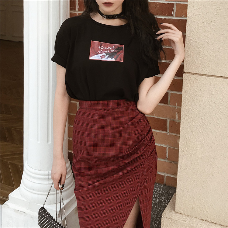 Leixin original dark hard girl cool and handsome Red Plaid split high waist long skirt shows thin autumn 220322