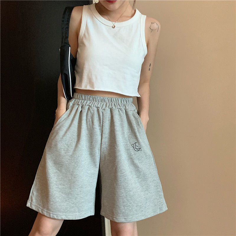 Shorts Women Embroidery Elasticity Lovely Girls Korean Style Sweet Students Harajuku Colorful Simple Oversize Trousers Female 220527