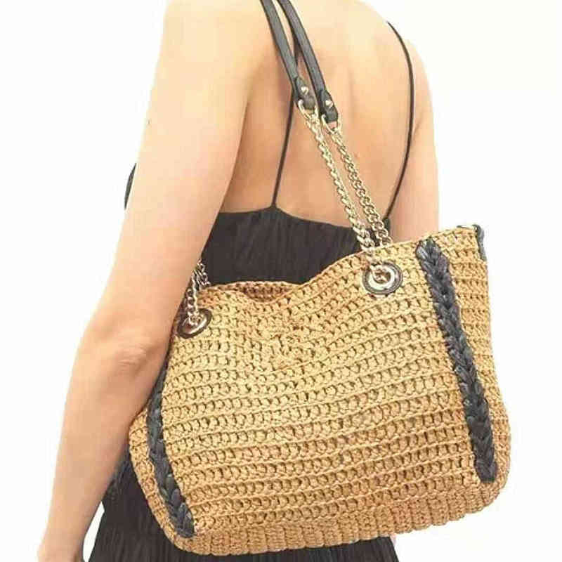 Single Shoulder Camel Beige Straw Woven Bag Hook Women's