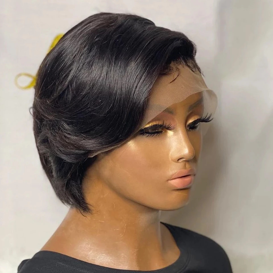 Straight Pixie Cut Hd Lace Front Human Hair Wig Preplucked For Black Women Transparent Short Bob Wig Brazilian Remy 150% density DIva2
