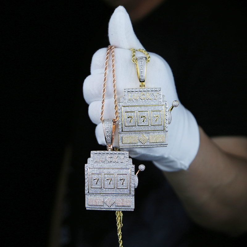 New arrived Hip Hop Letter Number Necklace Lucky 777 charm pendant plated gold silver wigh 5A FuLL Cubic Zircon paved Men Women punk Jewelry Drop Ship