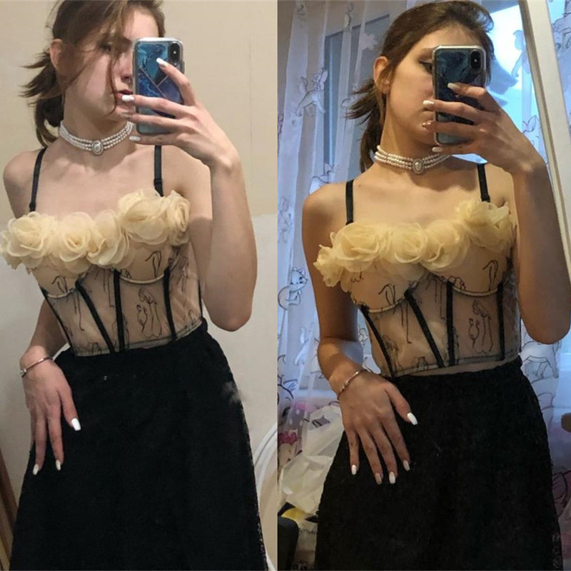 Sexy Patchwork Floral Vest For Women Square Collar Sleeveless Lace Up Slimming Tank Tops Female Summer Fashion Style 220325