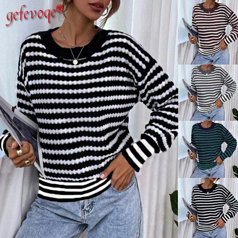 Women's Sweaters Knitting Round Neck Striped Print Top Female Patchwork Long Sleeve Casual Fashion T-shirt Simplicity Pullover Ity Clothes, White;black
Women's Sweaters Knitting Round Neck Striped Print Top Female Patchwork Long Sleeve Casual Fashion T-shirt Simplicity Pullover Ity Clothes, White;black