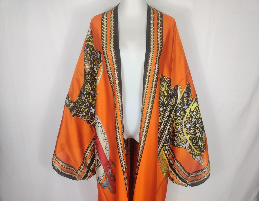 Ethnic Clothing Est European Women's Holiday Beach Bikini Long Sleeve Cover Up KIMONO Mujer Plus Size Boho Fashion Lady Silk Duster Coat