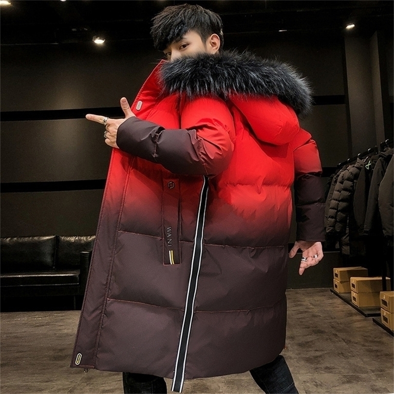 Winter Arrival Gradient Color Long Section Thick Down Cotton Padded Slim Cotton Plus Size Cotton Coat 201128