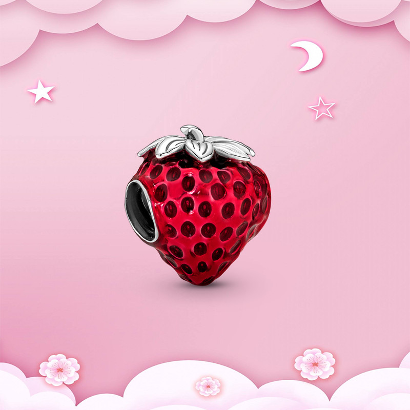 925 Sterling Silver Pendant Charms Mushroom Red Pomegranate Strawberry Car Heart European Bead Charms Bracelet Necklace jewelry making