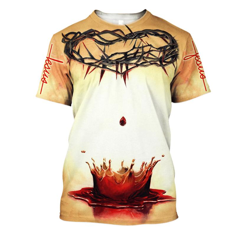 Men's T-Shirts Christian Catholic Jesus 3D Print Men's T-Shirt Summer Easter Day O-Neck Short Sleeve Casual Style Men Clothing Large Siz