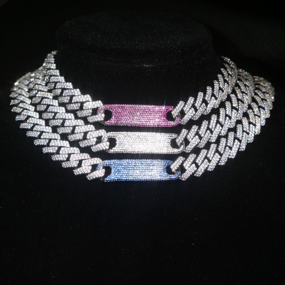 Iced Out bling cz hip hop women choker jewelry New bar pendant neckalce with Miami curb cuban link chain necklace