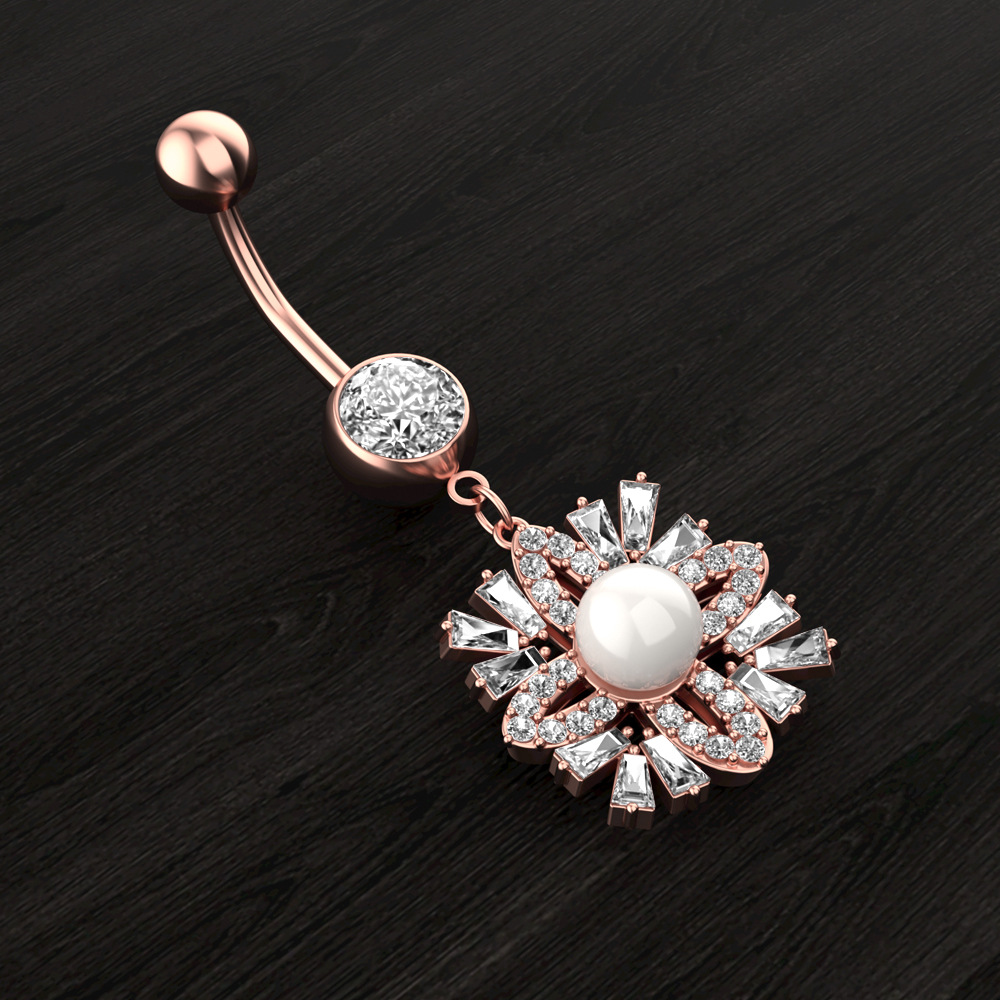 2022 Belly Button Ring Diamond Butterfly Dangle Navel Barbell Stud for Women Surgical Titanium Stainless Steel Rose Gold Cubic Zirconia Piercing Bling
